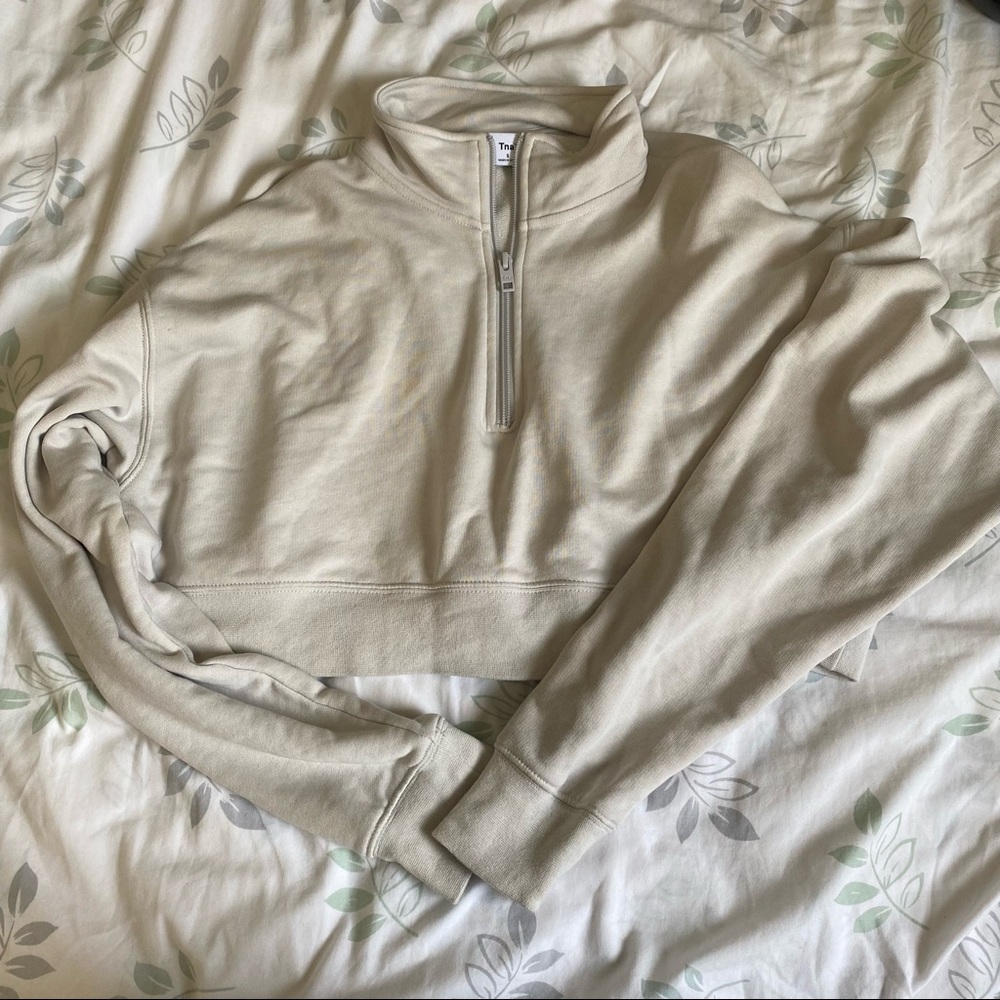 TNA Airy Fleece Boyfriend 1/4 Zip Sweatshirt - Size S - Cream